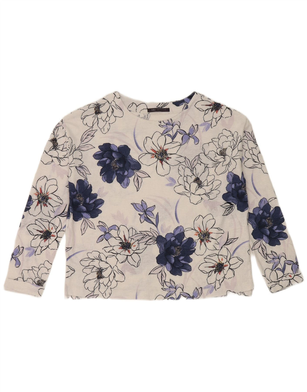 Marks & Spencer Top oversize da donna a maniche lunghe UK 8 Small White Floral