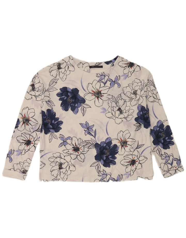 Marks & Spencer Top oversize da donna a maniche lunghe UK 8 Small White Floral