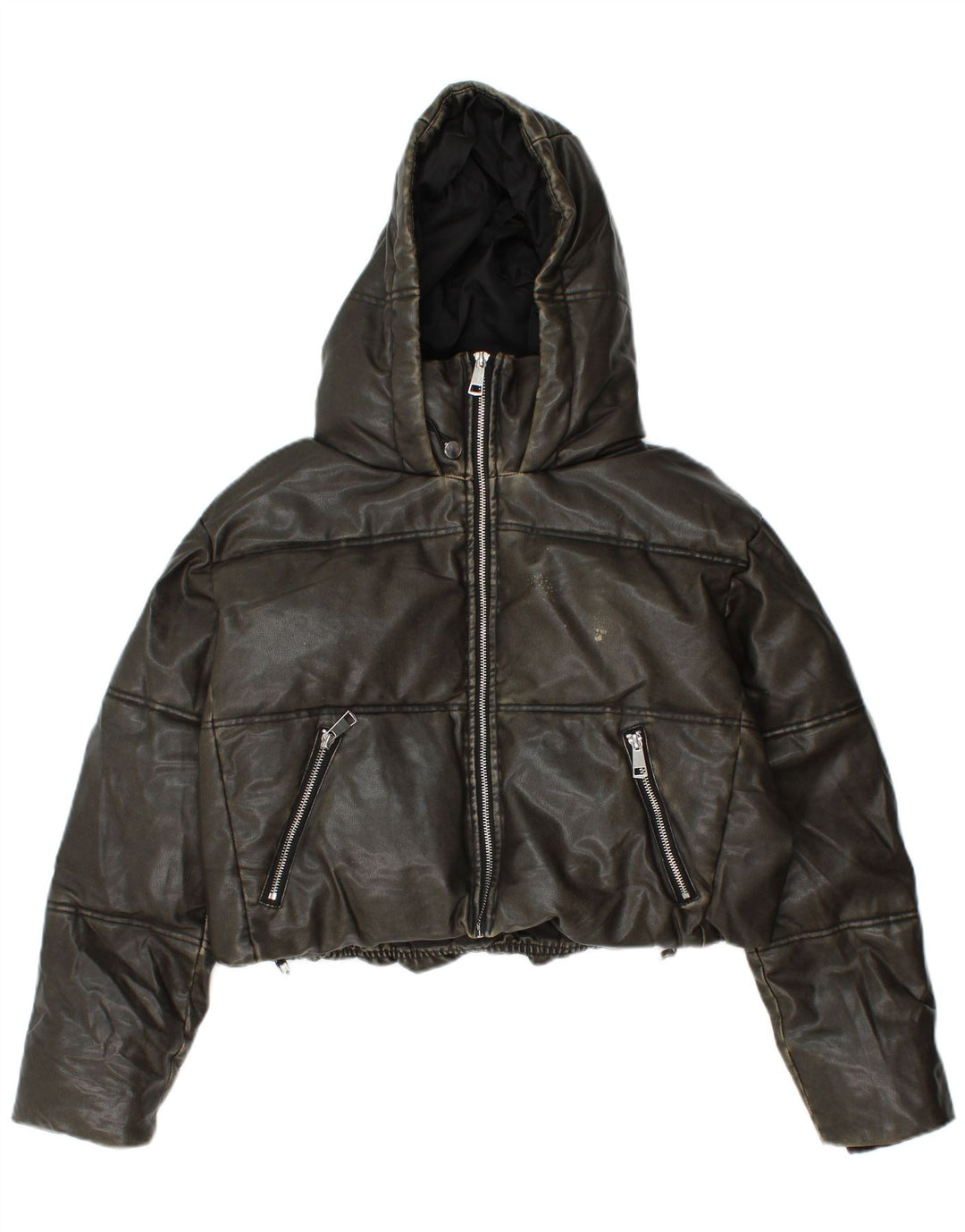 Giacca imbottita con cappuccio corta oversize da donna ZARA UK 10 piccola cachi