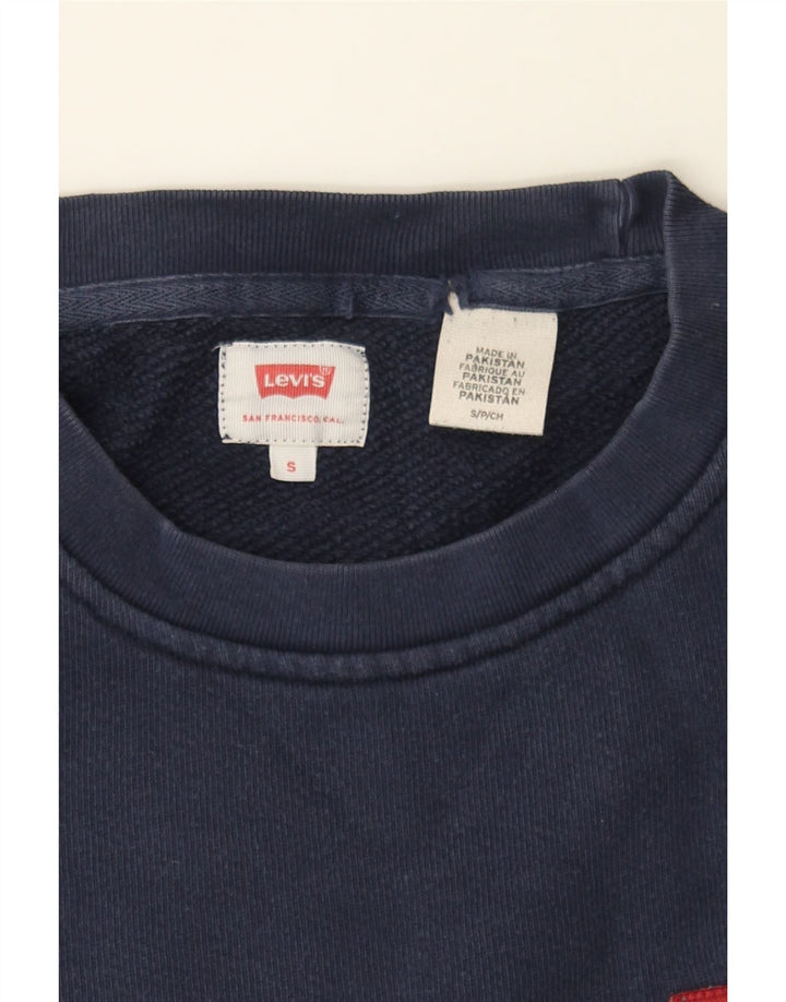 LEVI'S Mens Graphic Sweatshirt Jumper Small Navy Blue Cotton Vintage Levi's and Second-Hand Levi's from Messina Hembry 
