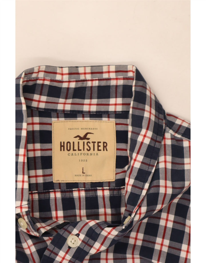 Camicia da uomo Hollister Large in cotone a quadri blu navy
