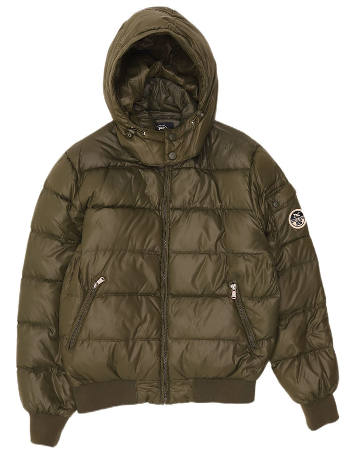 Giacca imbottita con cappuccio da uomo North Sails UK 38 nylon kaki medio