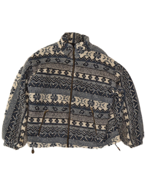 Giacca in pile vintage da uomo UK 40 grande blu Fair Isle