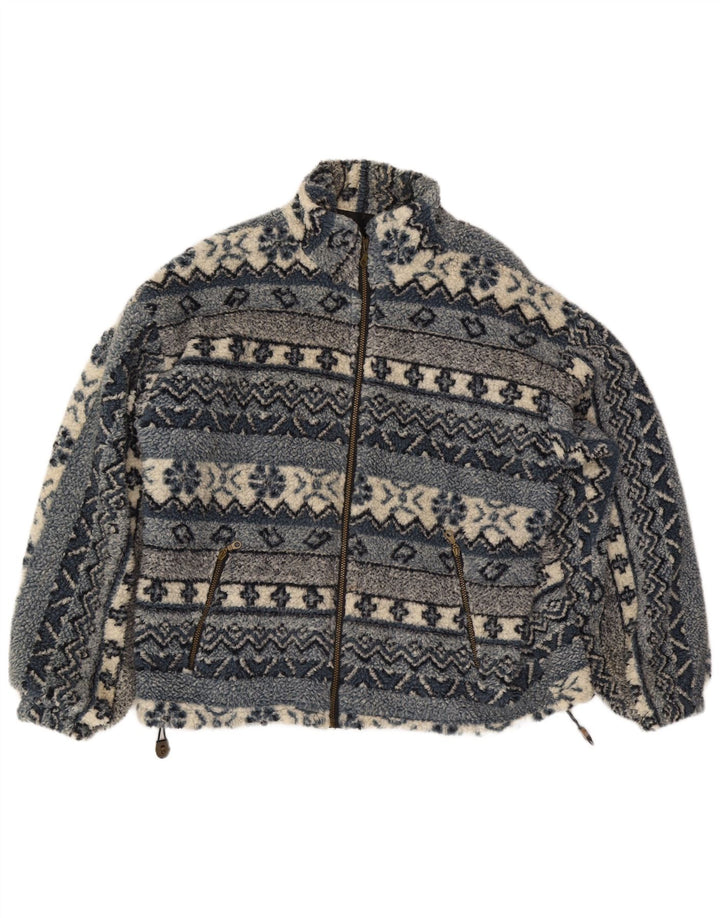 Giacca in pile vintage da uomo UK 40 grande blu Fair Isle
