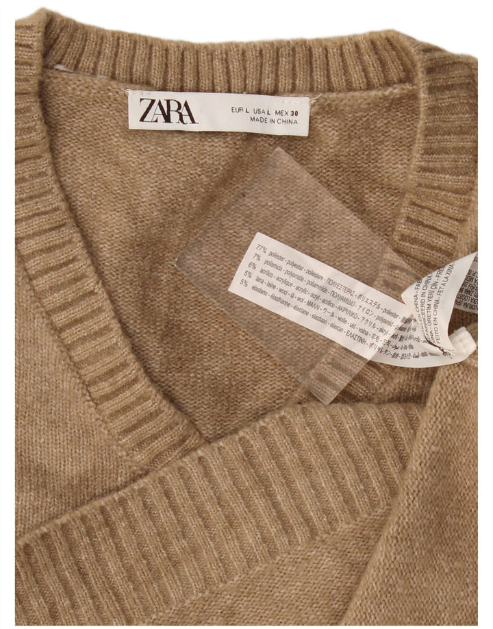 Canotta corta da donna Zara UK 16 grande poliestere beige