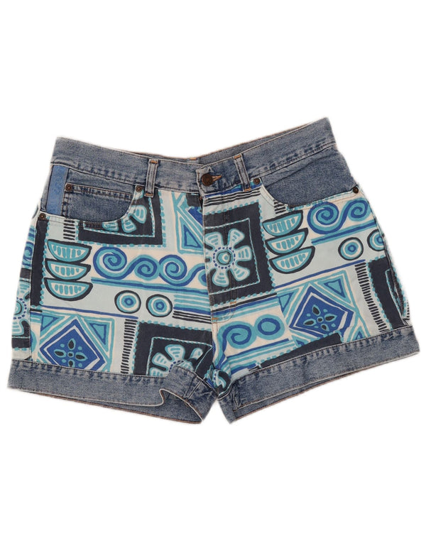 Pantaloncini di jeans a vita alta da donna Invicta W34 grande cotone geometrico blu