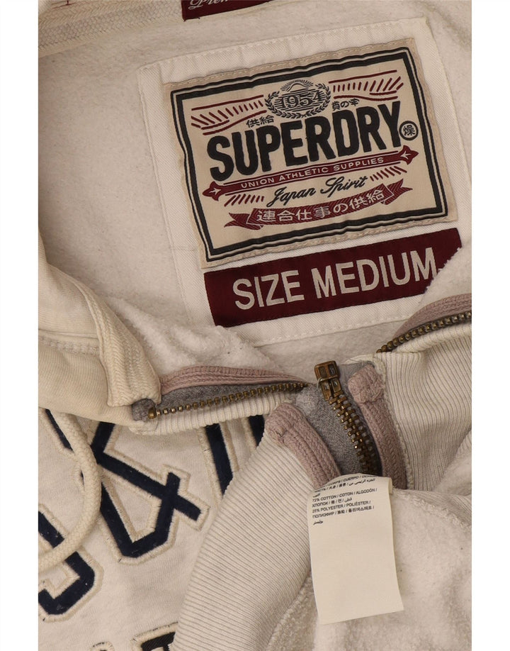 Maglione con cappuccio e zip grafica da uomo Superdry in cotone bianco medio
