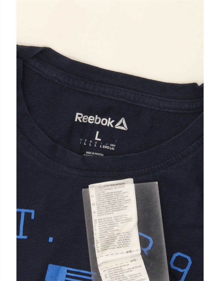 T-shirt grafica da uomo Reebok Top Large in cotone blu navy