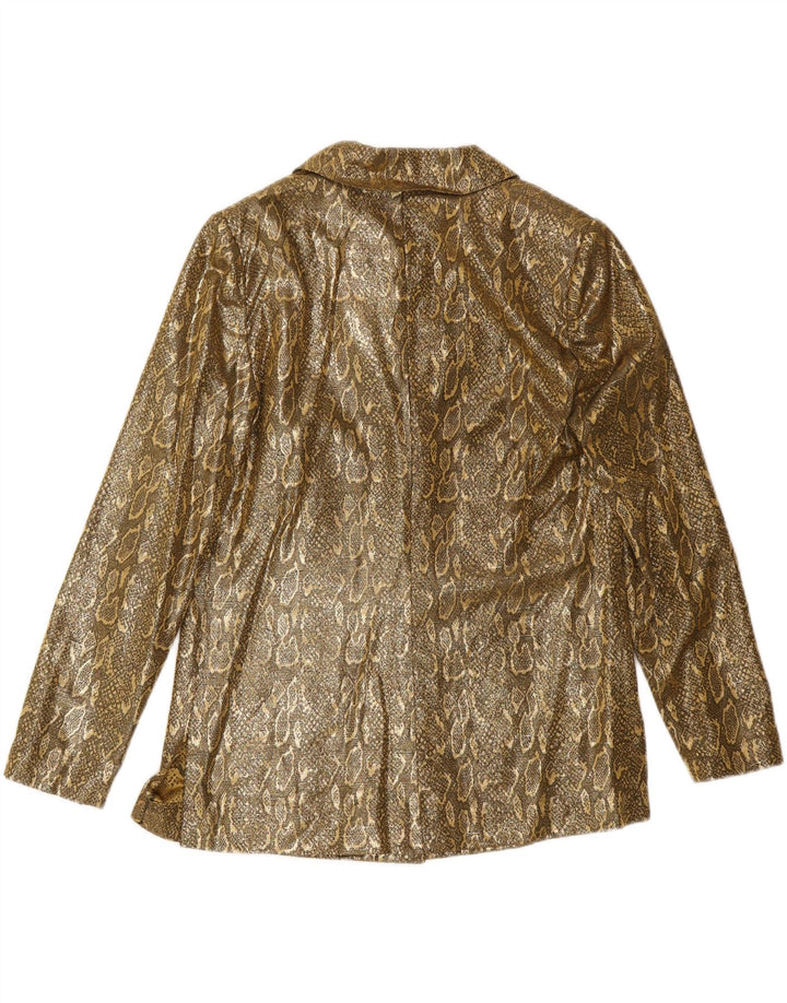 Giacca blazer da donna a 2 bottoni VINTAGE UK 14 stampa animalier oro medio