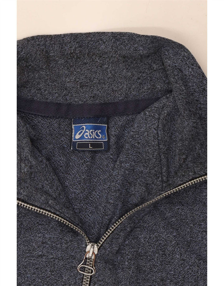 Felpa Asics da uomo con grafica con zip e collo, maglione grande, blu navy screziato