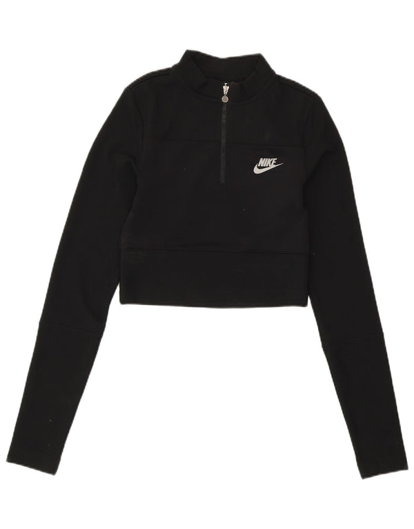 Felpa NIKE da donna con collo corto e zip, maglione UK 4 XS poliestere nero