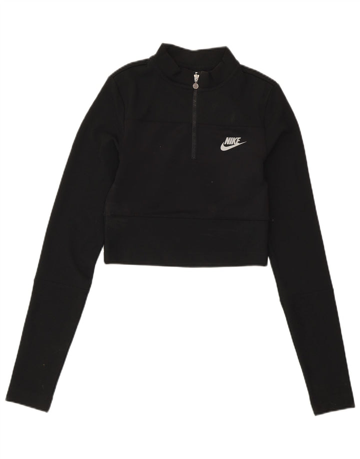 Felpa NIKE da donna con collo corto e zip, maglione UK 4 XS poliestere nero