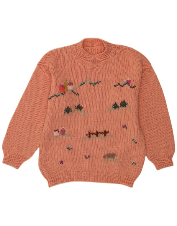 Maglione maglione girocollo con grafica vintage da donna UK 14 grande novità rosa