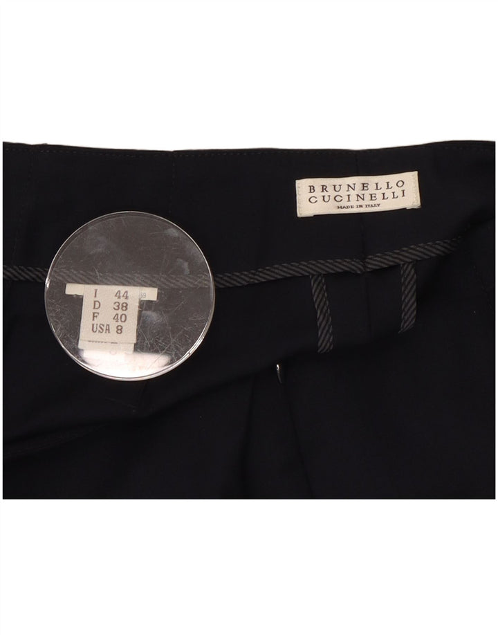 Brunello Cucinelli Pantaloni da Abito Donna IT 44 Medio W30 L27 Blu Navy Clas