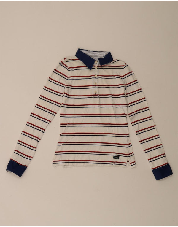 Polo da rugby a maniche lunghe da donna Woolrich UK 8 Small White Striped