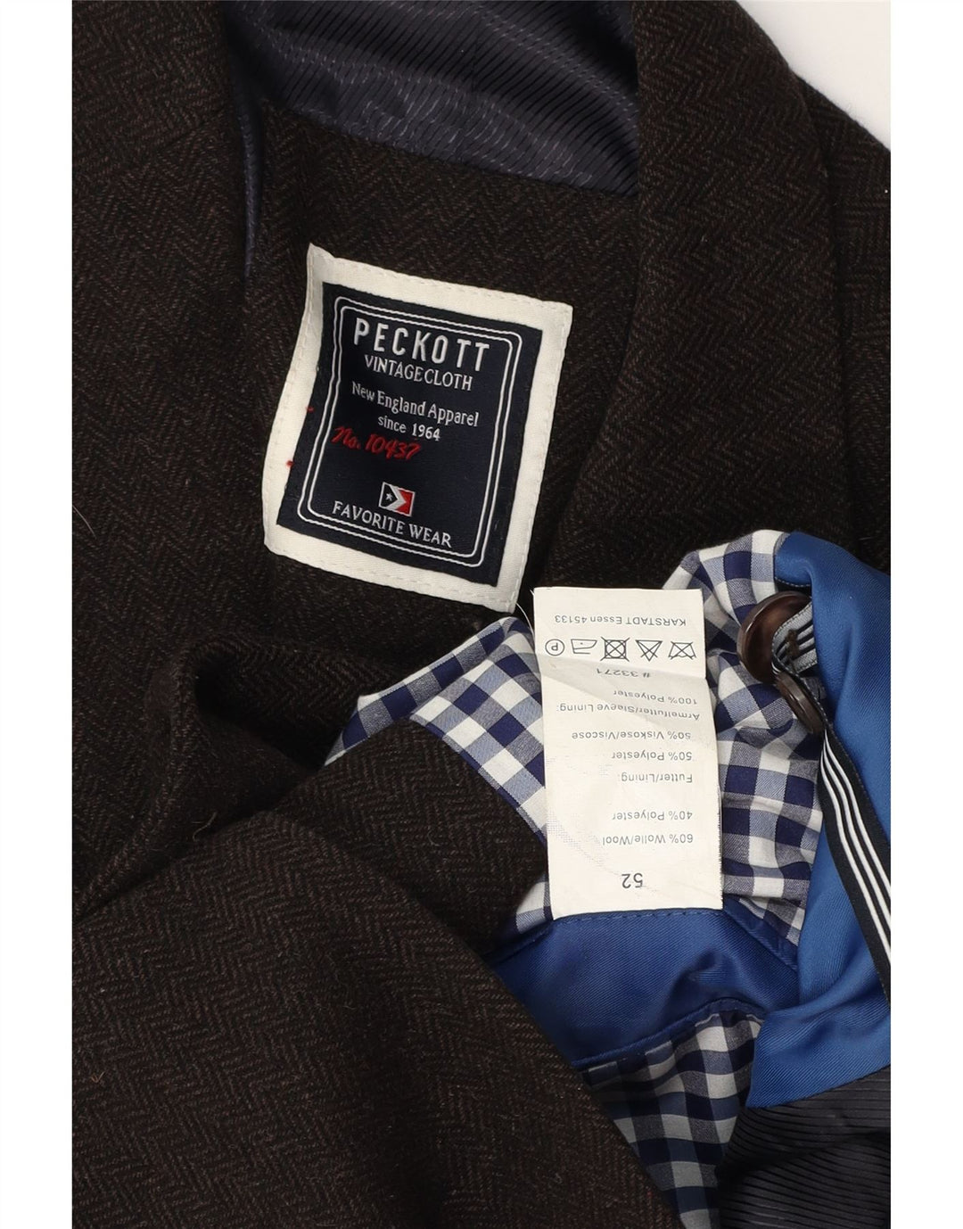 Giacca blazer da uomo a 2 bottoni Peckott IT 52 XL lana a spina di pesce marrone