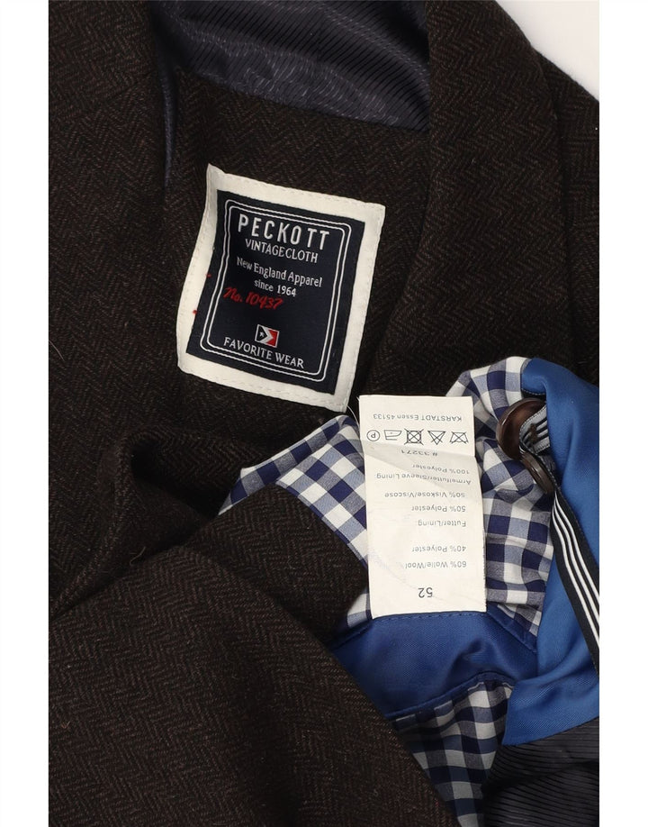 Giacca blazer da uomo a 2 bottoni Peckott IT 52 XL lana a spina di pesce marrone