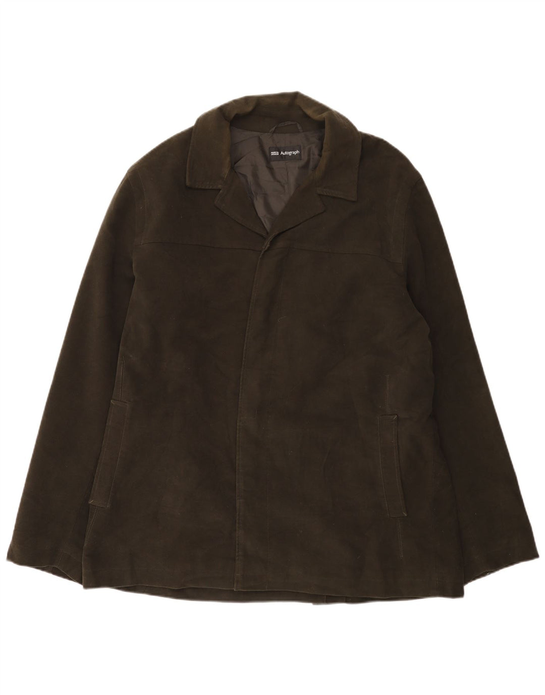Giacca in pelle scamosciata aperta Marks & Spencer da uomo Autograph UK 42 XL Cachi