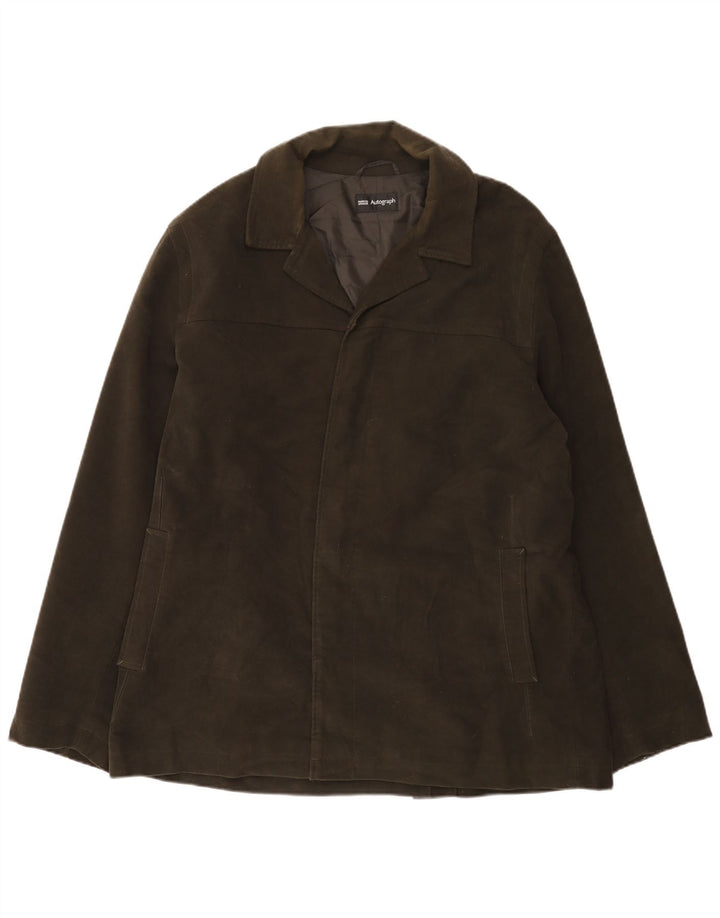 Giacca in pelle scamosciata aperta Marks & Spencer da uomo Autograph UK 42 XL Cachi