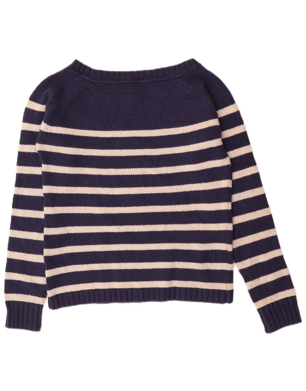 FAT FACE Maglione da donna con scollo a barchetta UK 12 Medio a righe blu navy