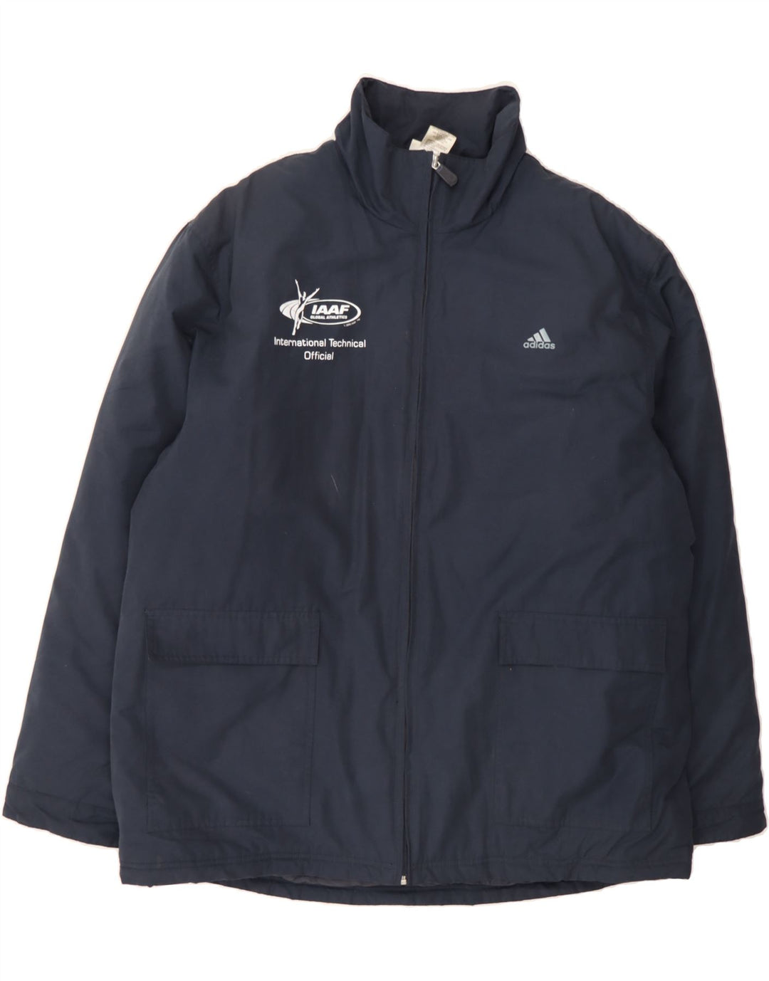 ADIDAS Mens Padded Coat Size 44/46 Large Navy Blue Cotton Vintage Adidas and Second-Hand Adidas from Messina Hembry 
