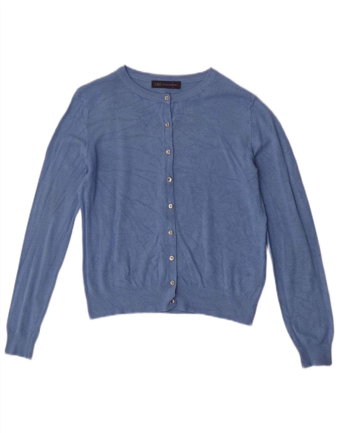 Maglione cardigan corto da donna Marks & Spencer UK 10 piccolo viscosa blu