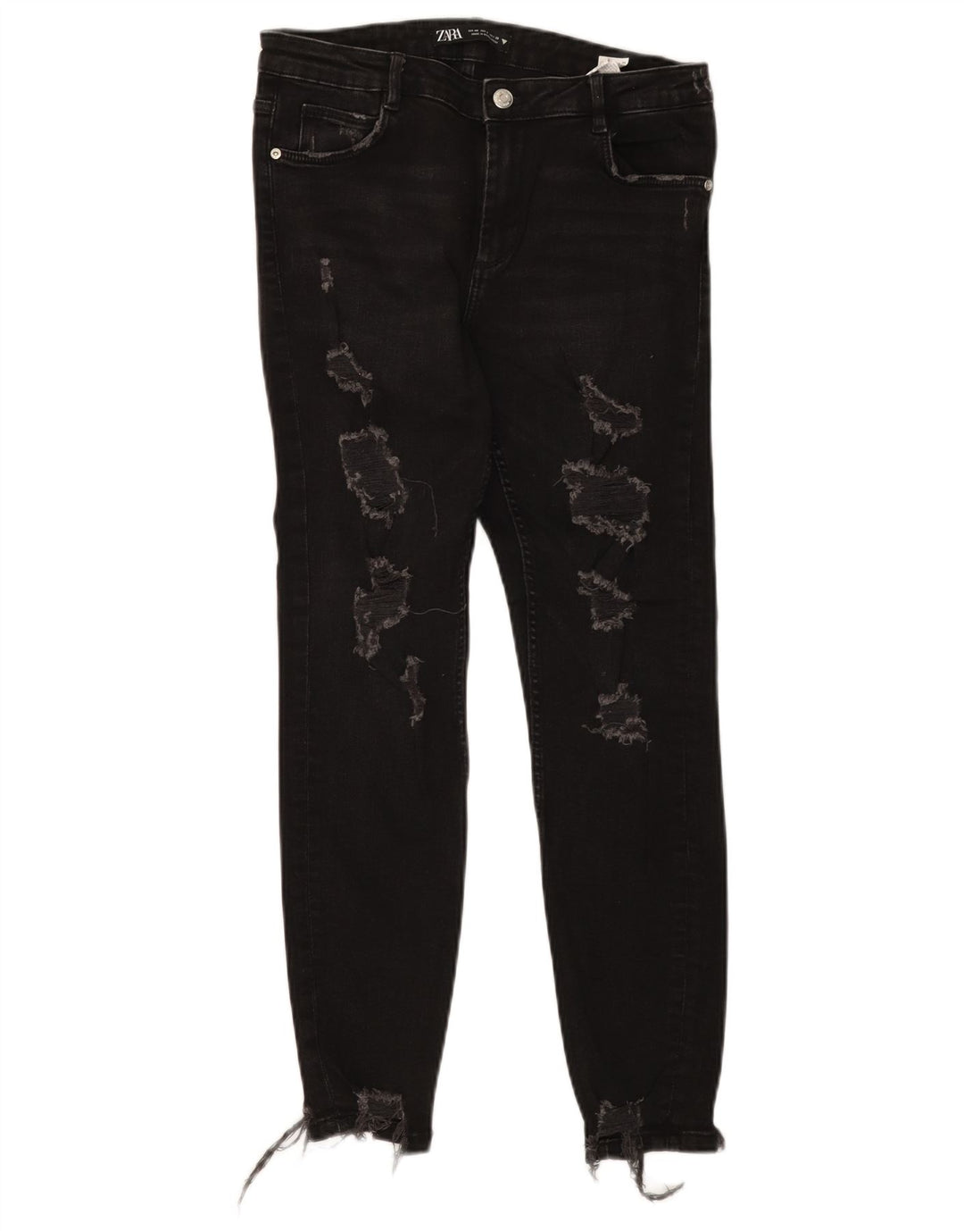 Jeans slim invecchiati da donna Zara EU 40 medio W30 L27 cotone nero