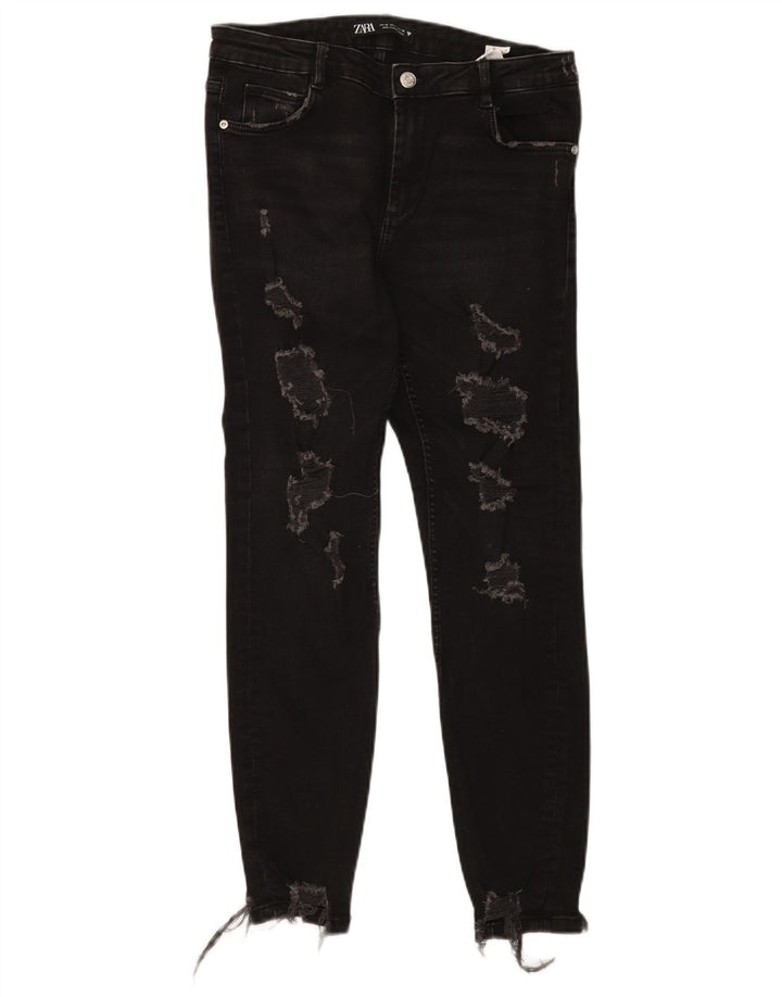 Jeans slim invecchiati da donna Zara EU 40 medio W30 L27 cotone nero