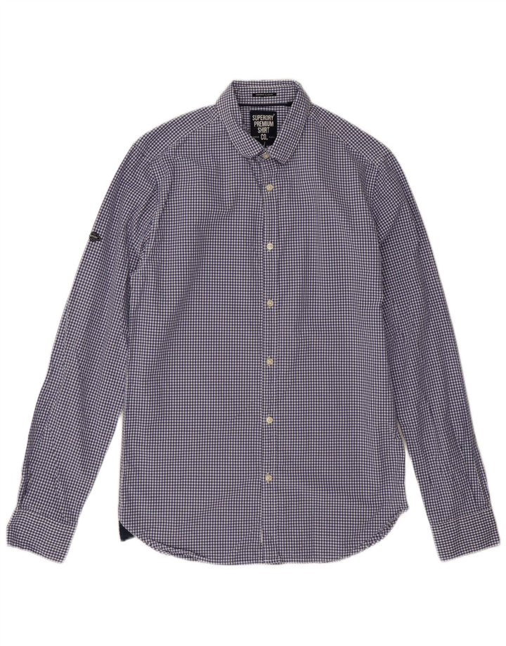 Camicia da uomo Classic Fit Superdry Small in cotone a quadretti blu