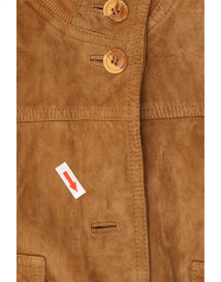 Giubbotto bomber vintage in pelle scamosciata da donna IT 44 in pelle beige medio