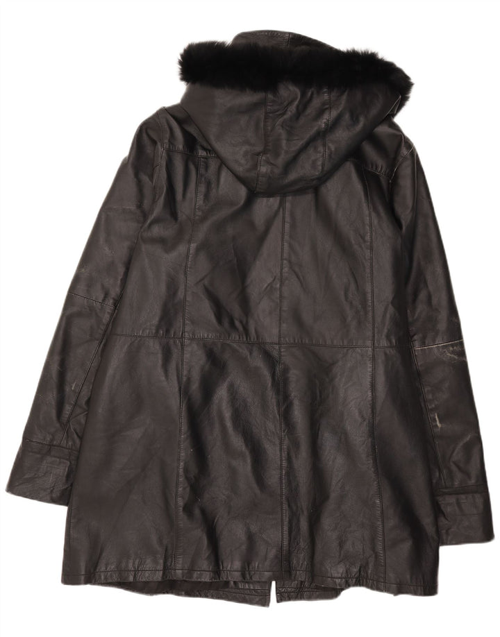 Cappotto in pelle con cappuccio da donna vintage IT 54 3XL Pelle nera