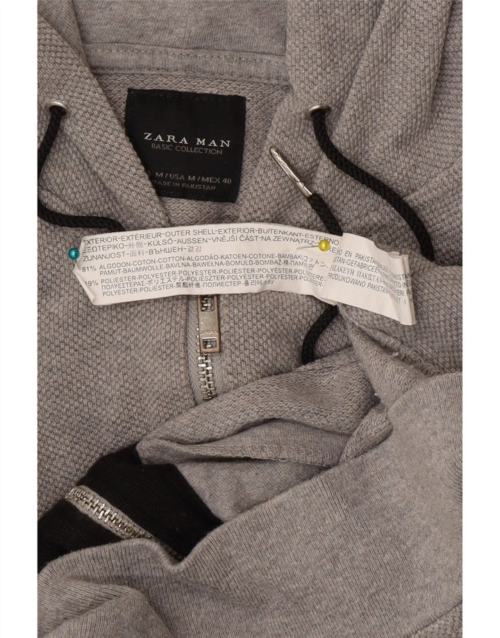 Maglione con cappuccio e zip da uomo Zara in cotone grigio medio