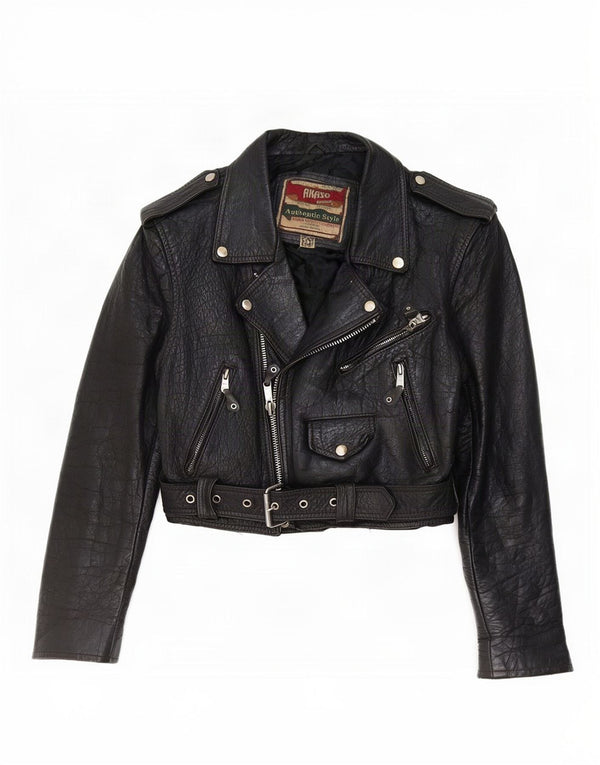 Giacca da motociclista in pelle corta da donna Akaso UK 10 piccola nera