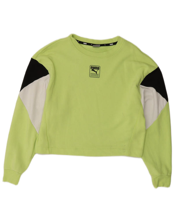 Felpa corta da donna Puma UK 10 Small Green Colourblock Cotton