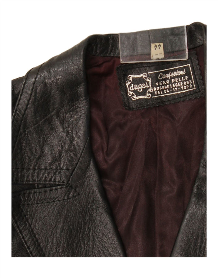 Giacca blazer in pelle vintage da donna a 2 bottoni IT 44 pelle nera media
