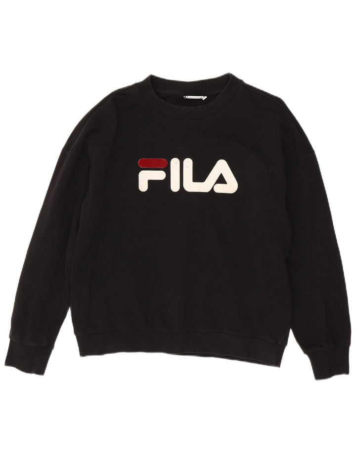 Felpa grafica da donna FILA maglione UK 16 grande cotone nero