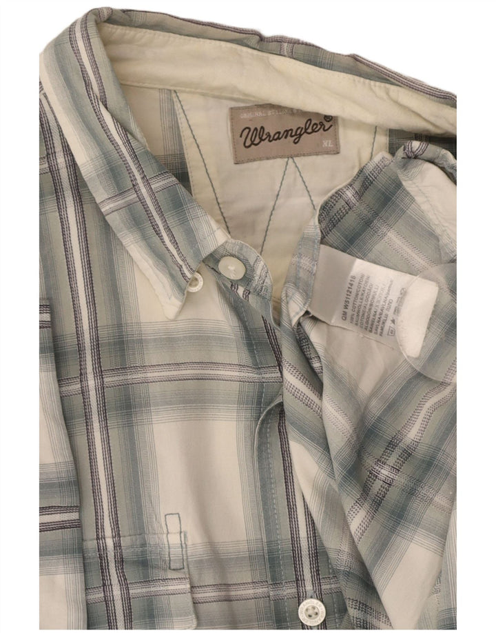 WRANGLER Mens Short Sleeve Shirt XL Off White Check Cotton