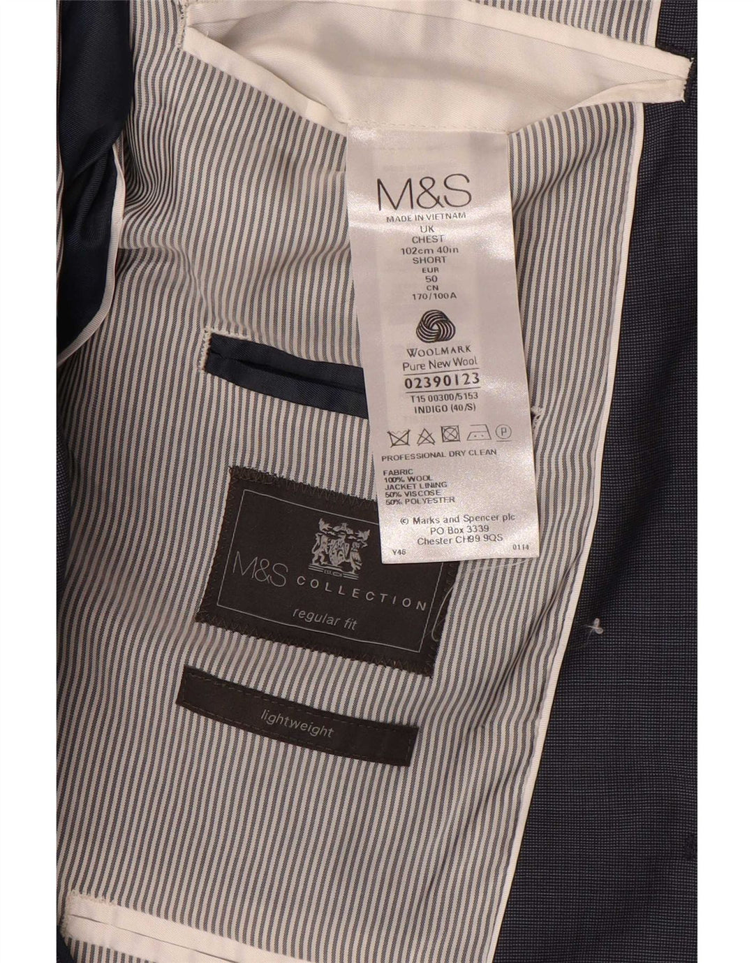 MARKS & SPENCER Giacca blazer da uomo a 2 bottoni UK 40 medio blu navy