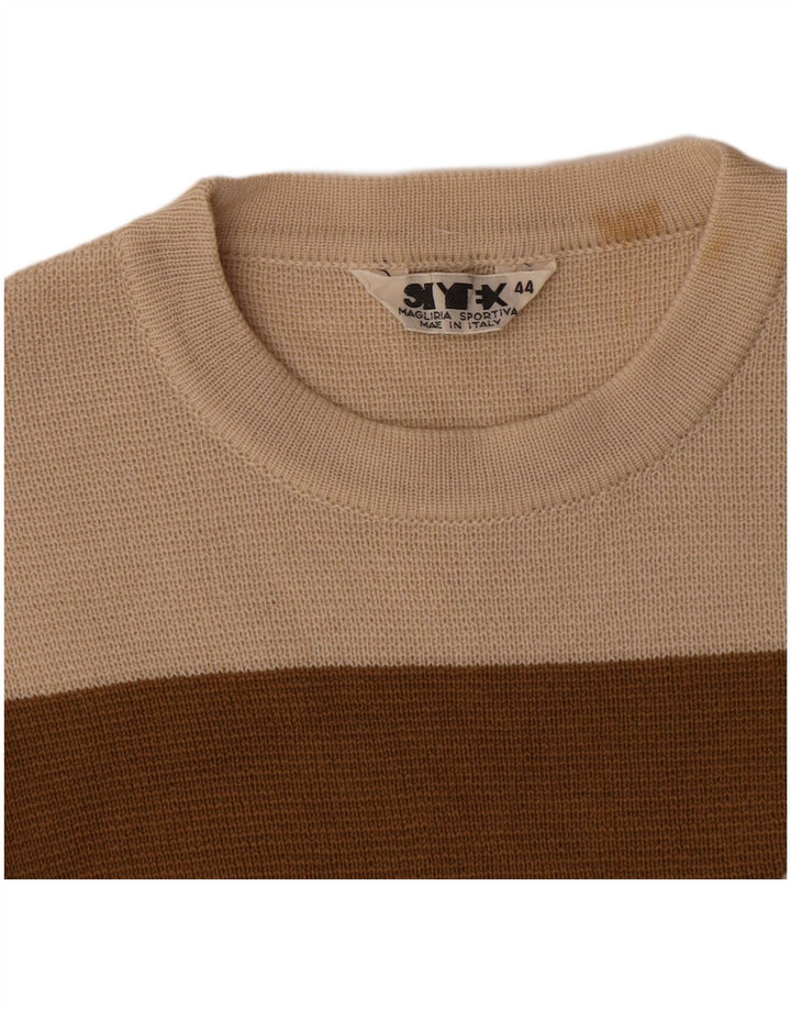 Maglione vintage da donna con scollo a barca IT 44 a righe beige medio