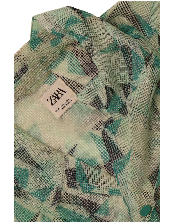 Camicia Zara da uomo a maniche corte trasparente verde medio geometrica