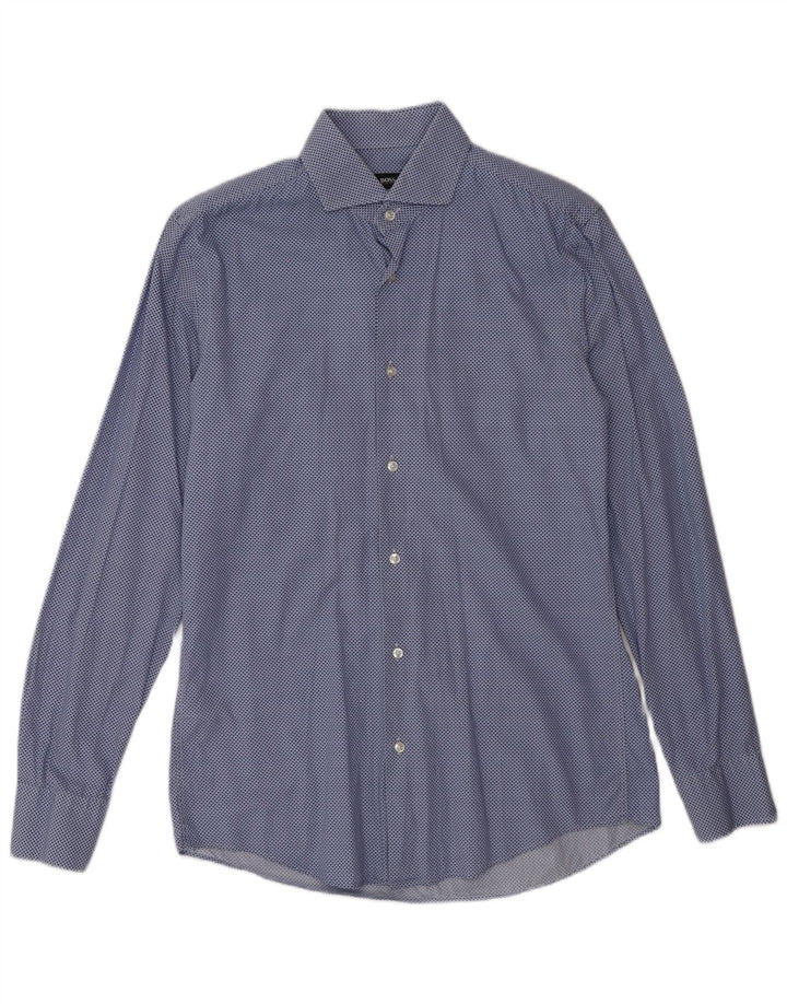 Camicia slim fit da uomo Hugo Boss taglia 38 15 cotone maculato blu medio