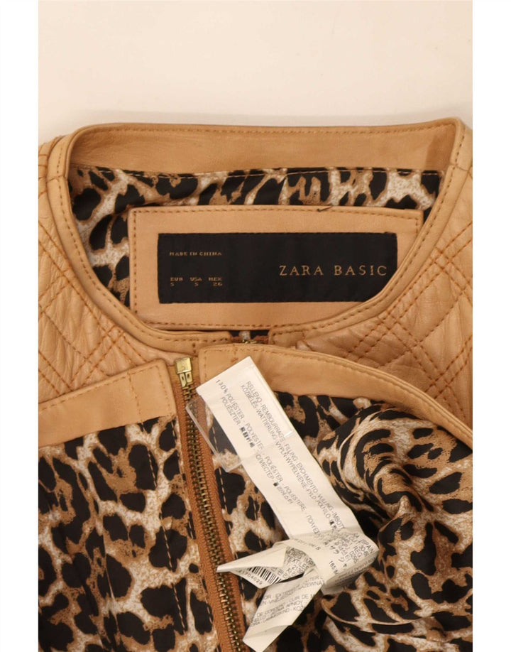 Giacca trapuntata corta in ecopelle da donna Zara UK 8 piccola poliestere beige