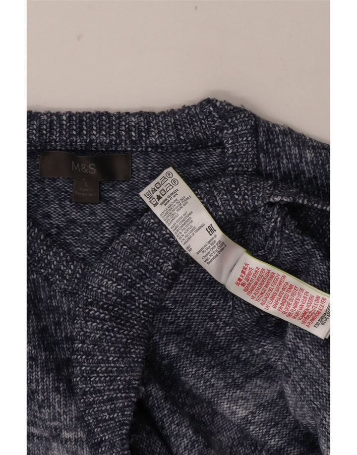 Maglione maglione girocollo da uomo Marks & Spencer grande poliestere a righe blu