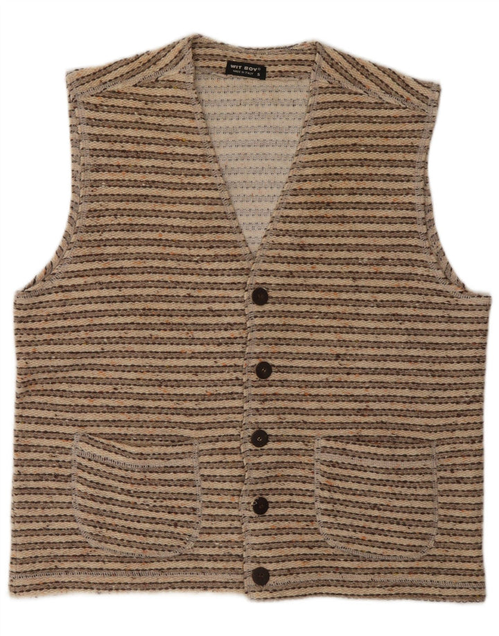 Wit Boy Maglione cardigan senza maniche da uomo in lana a righe beige piccola