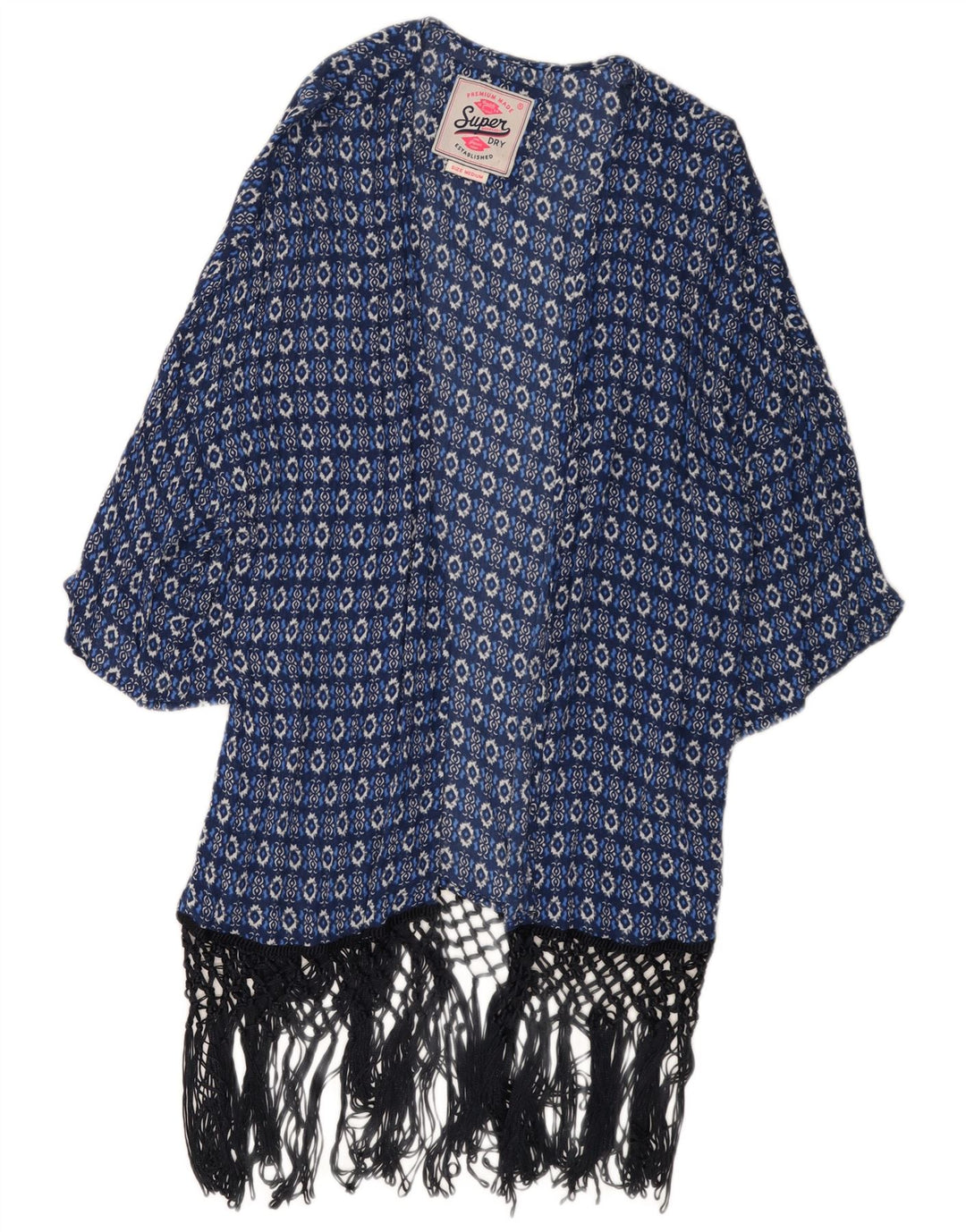 Top cardigan lungo da donna con maniche a 3/4 SUPERDRY UK 14 Paisley blu medio