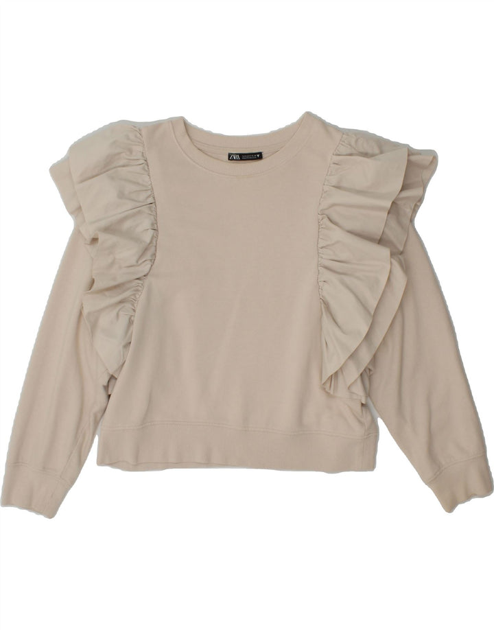 ZARA Womens Crop Sweatshirt Jumper UK 10 Small Beige Cotton Vintage Zara and Second-Hand Zara from Messina Hembry 