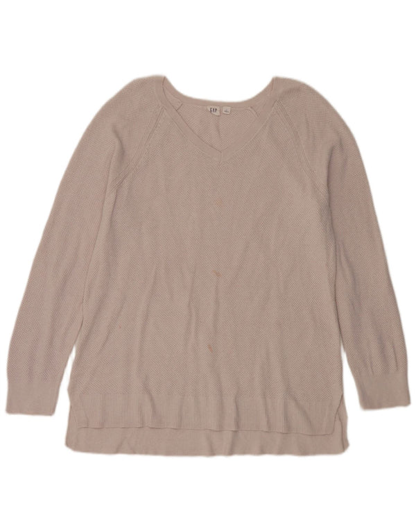 Maglione maglione da donna con scollo a V Gap UK 18 XL Cotone beige