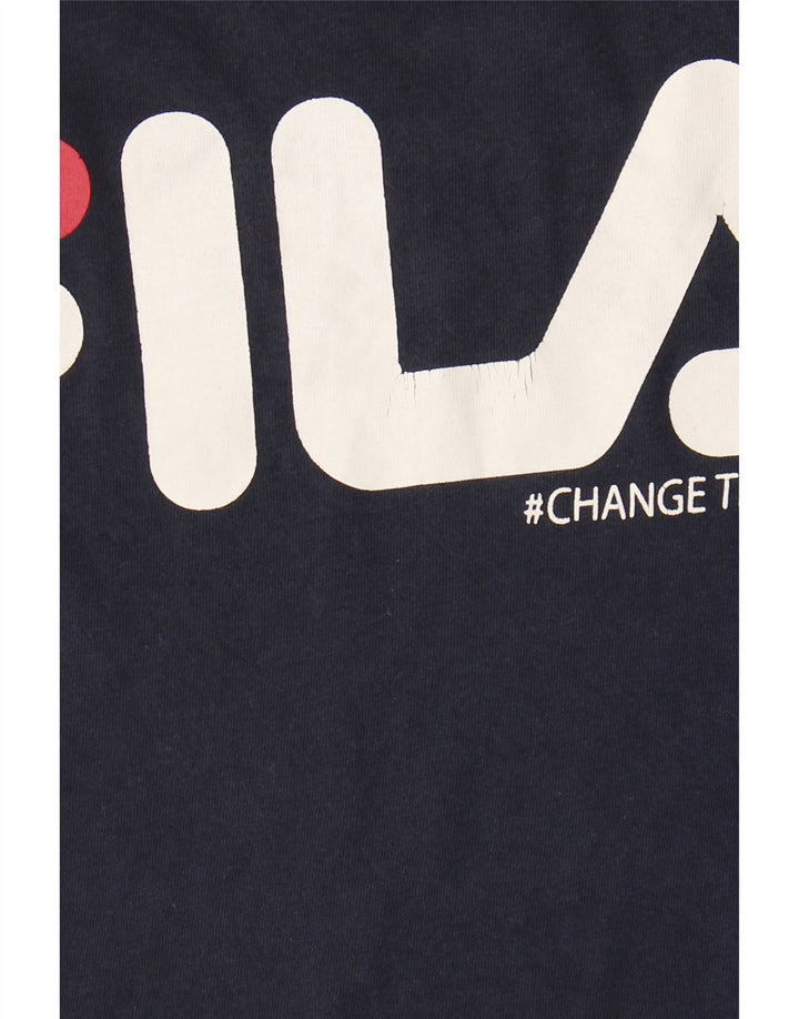 FILA Womens Graphic Top Long Sleeve UK 14 Medium Navy Blue Cotton