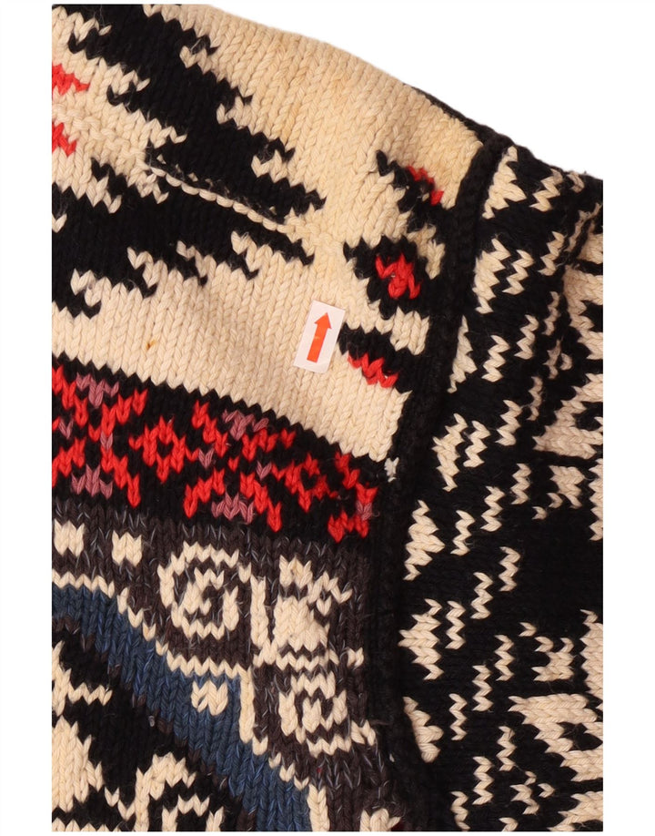 Maglione cardigan grafico da donna vintage UK 10 piccolo bohémien multicolore