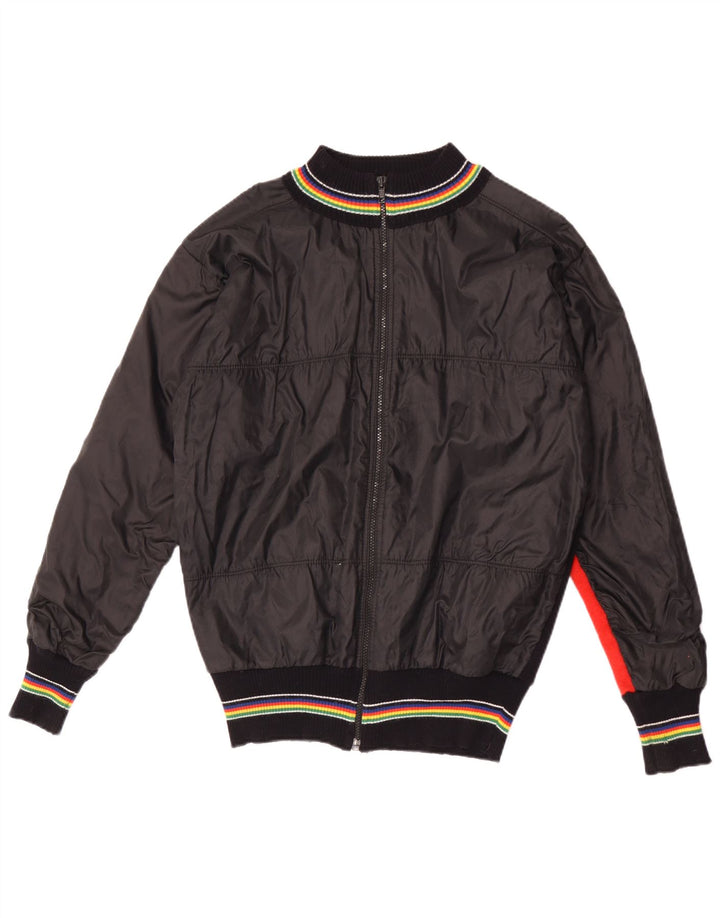Giubbotto bomber vintage da donna UK 14 grande in lana color block nero